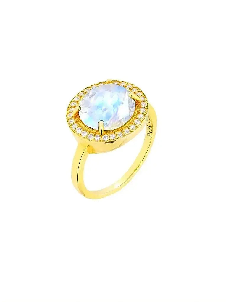 Moonstone CZ Diamonds Fashion Round  Ring Nayla Jewelry