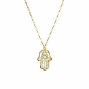 Moonstone CZ Diamonds Hamsa  Pendant Necklace Nayla Jewelry