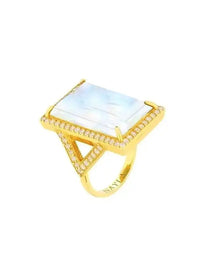 Moonstone CZ Diamonds Statement Rectangle Ring Nayla Jewelry