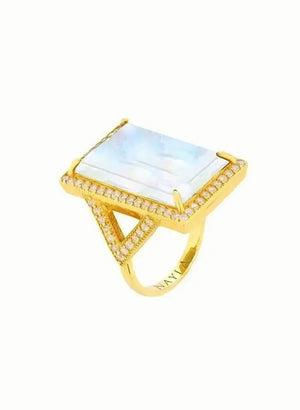 Moonstone CZ Diamonds Statement Rectangle Ring Nayla Jewelry