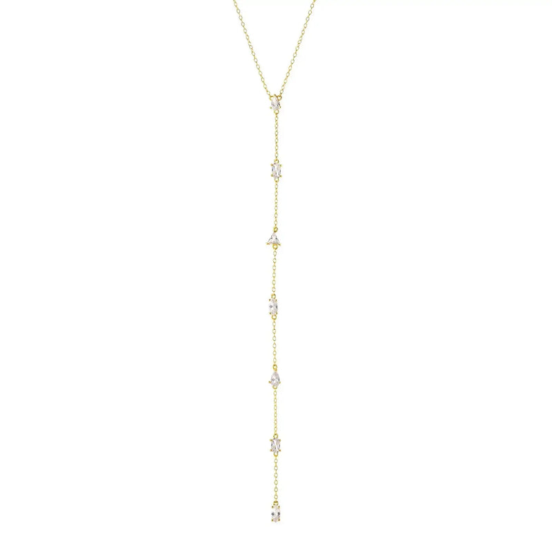 Multi Shape CZ Diamond Lariat Necklace Nayla Jewelry