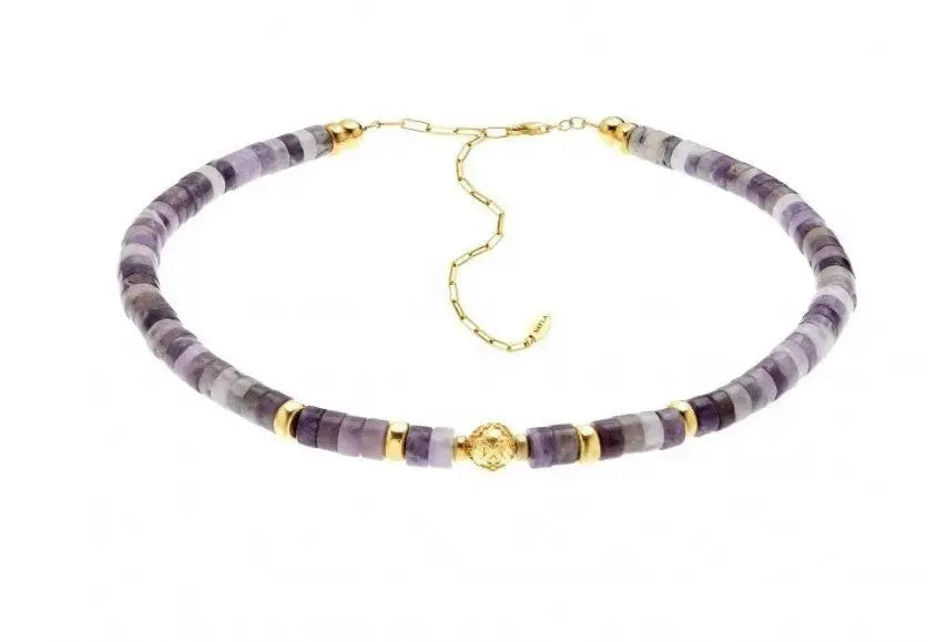 Natural Amethyst Gemstone Beads Choker Necklace Nayla Jewelry