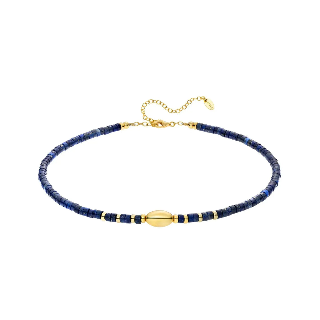 Natural Lapis Lazuli Gemstone Beads Choker Necklace Nayla Jewelry