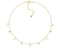 Natural Turquoise Moon & Stars Choker Necklace Nayla Jewelry