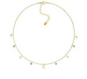 Natural Turquoise Moon & Stars Choker Necklace Nayla Jewelry