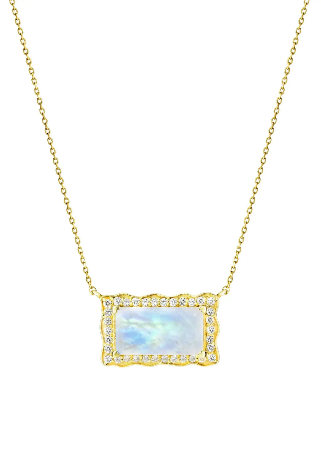 Rainbow Moonstone CZ Diamond Rectangle Necklace "KYLIE" Nayla Jewelry