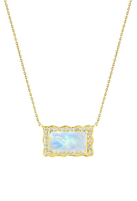 Rainbow Moonstone CZ Diamond Rectangle Necklace "KYLIE" Nayla Jewelry