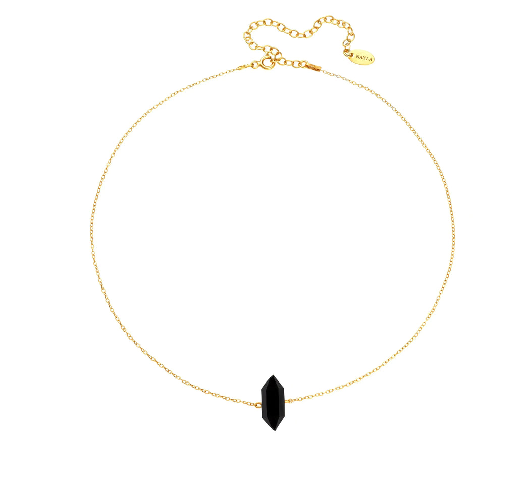 Small Crystal Black Onyx Chain Necklace Nayla Jewelry