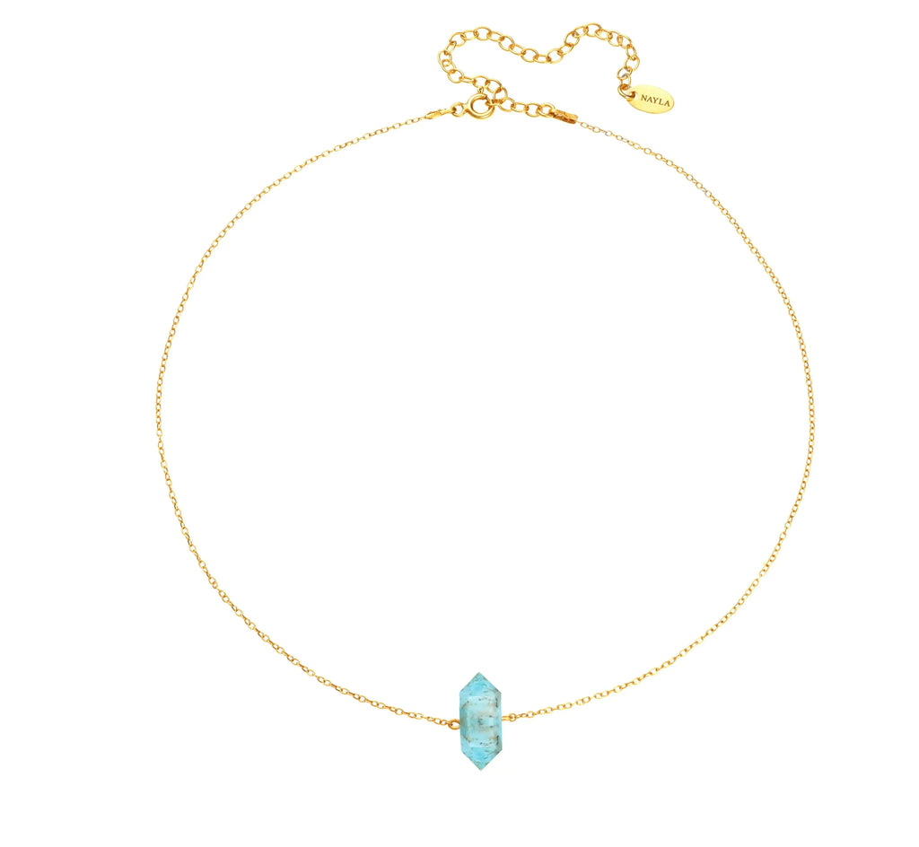 Small Crystal Turquoise Chain Necklace Nayla Jewelry