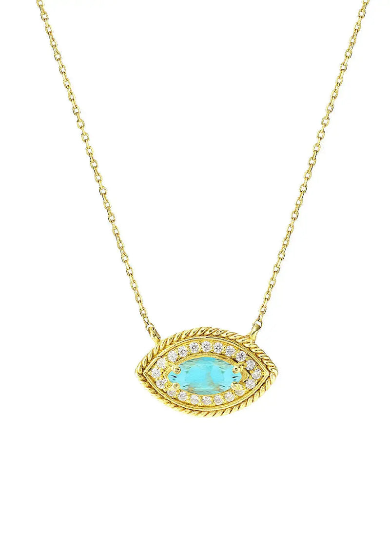 Turquoise CZ Diamond Eye Pendant Necklace "CHLOE" Nayla Jewelry