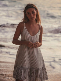 Liv Mini Ruffle Dress - Black Stripes: Black Stripes / One Size The Handloom
