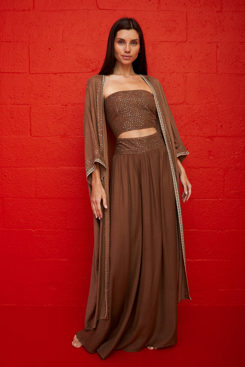 Pitusa Sequin Wide Palazzo Pants Chocolate - Million Dollar Style