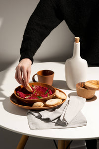 Handmade Stoneware Soup Plate | Dadasi 7.9": Matte Black GHARYAN Stoneware & Olive Wood Tableware