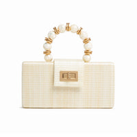 Christmas Party Clutch - Cream with Shell Inlay Bead Handle Soli & Sun
