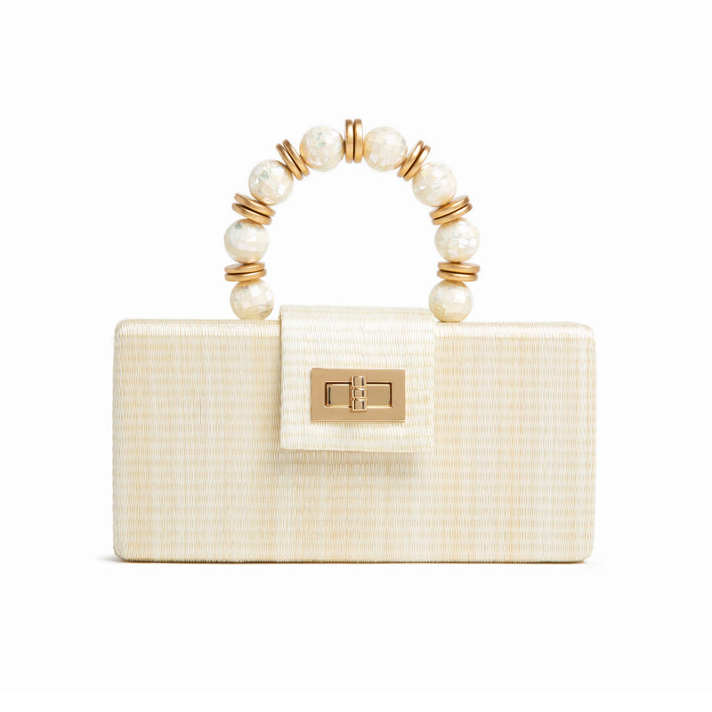Christmas Party Clutch - Cream with Shell Inlay Bead Handle Soli & Sun