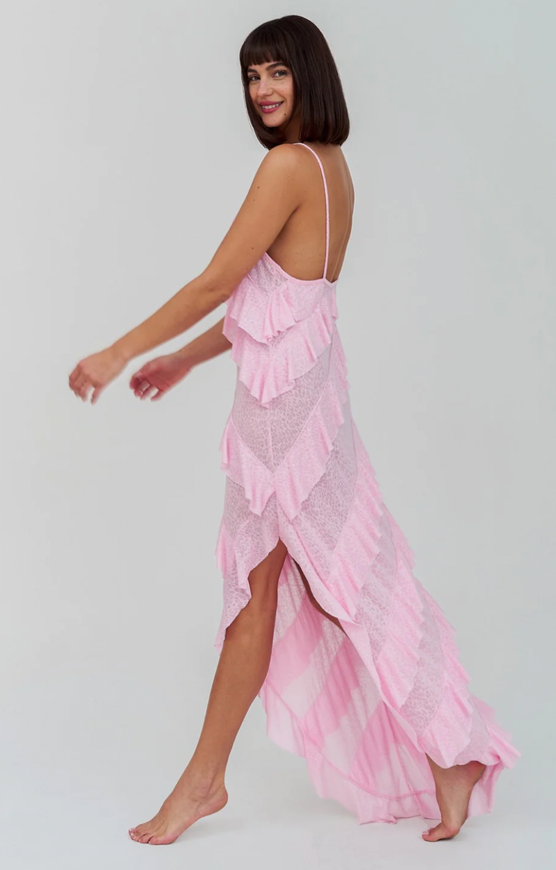 Mermaid Asymmetric Ruffle Dress: Watermelon / Standard pītusa
