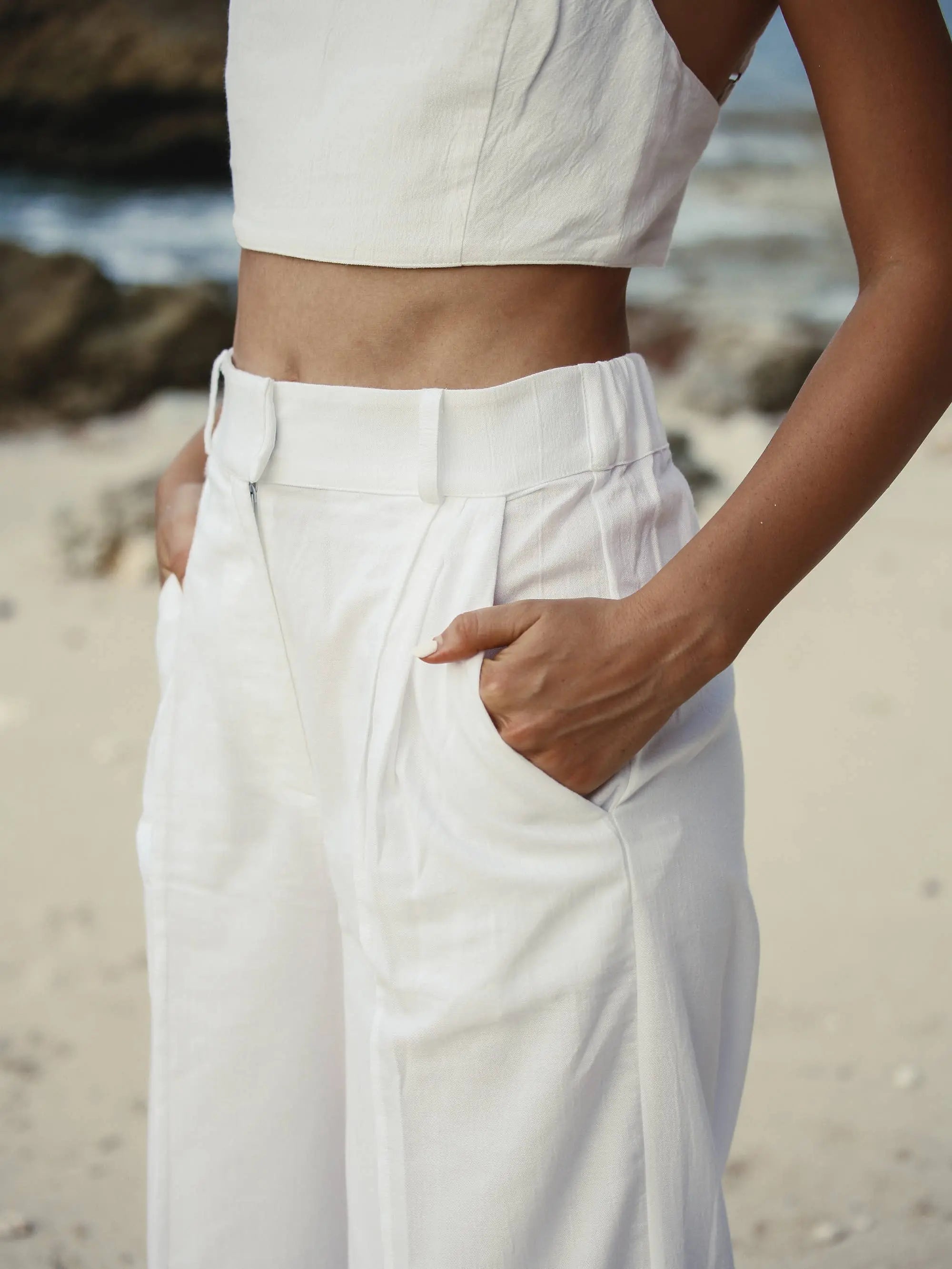 Pera Pants Classic White Minimalist Pants | Chic Summer Elegance Medium/Large Pera Pants Classic White Minimalist Pants | Chic Summer Elegance Medium/Large