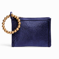Navy Blue Woven Gold Bead Handle Wristlet Pouch  | Resort Soli & Sun