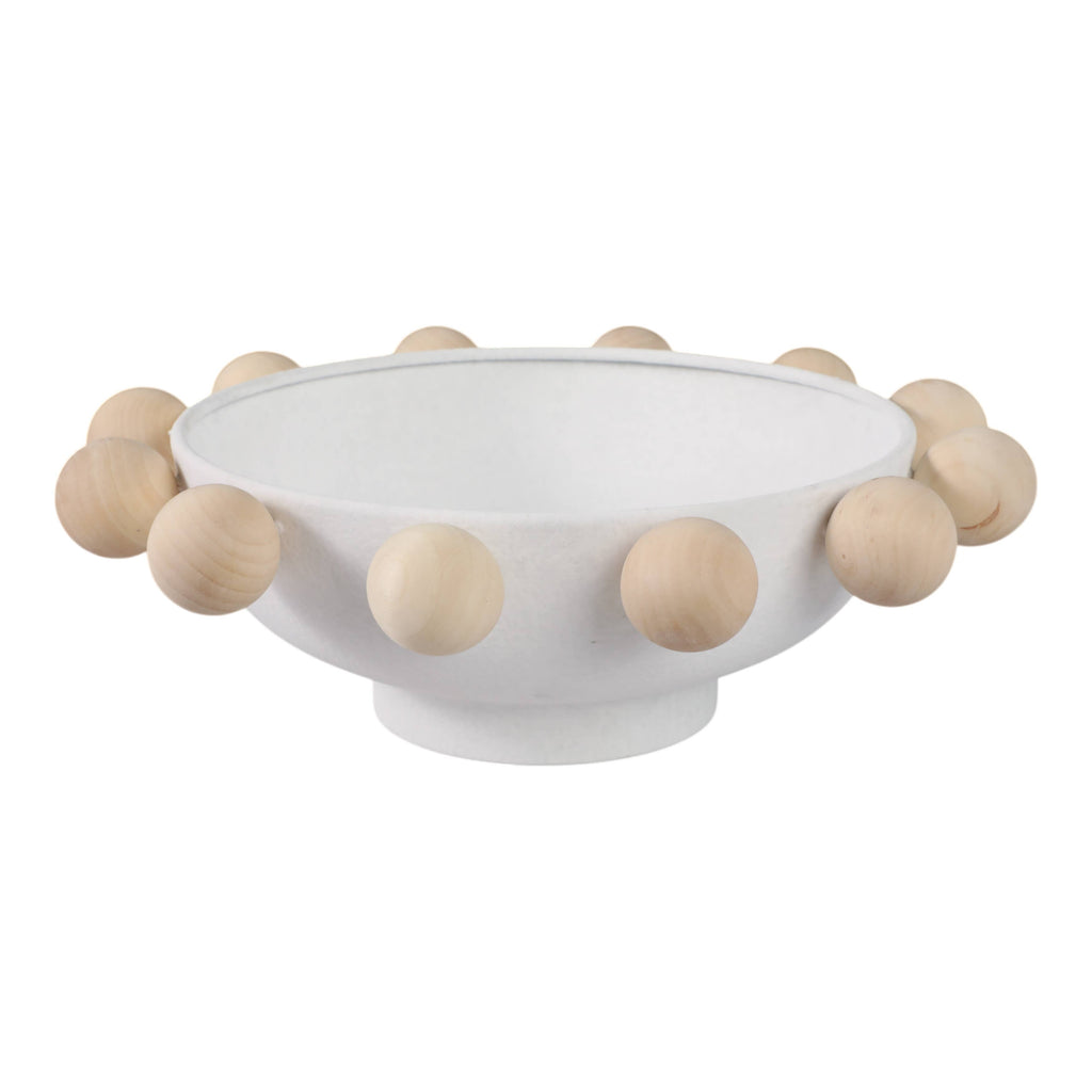 Fir Wood Metal Casual Novelty Sphere Bowl - White, 13 in. Sagebrook Home