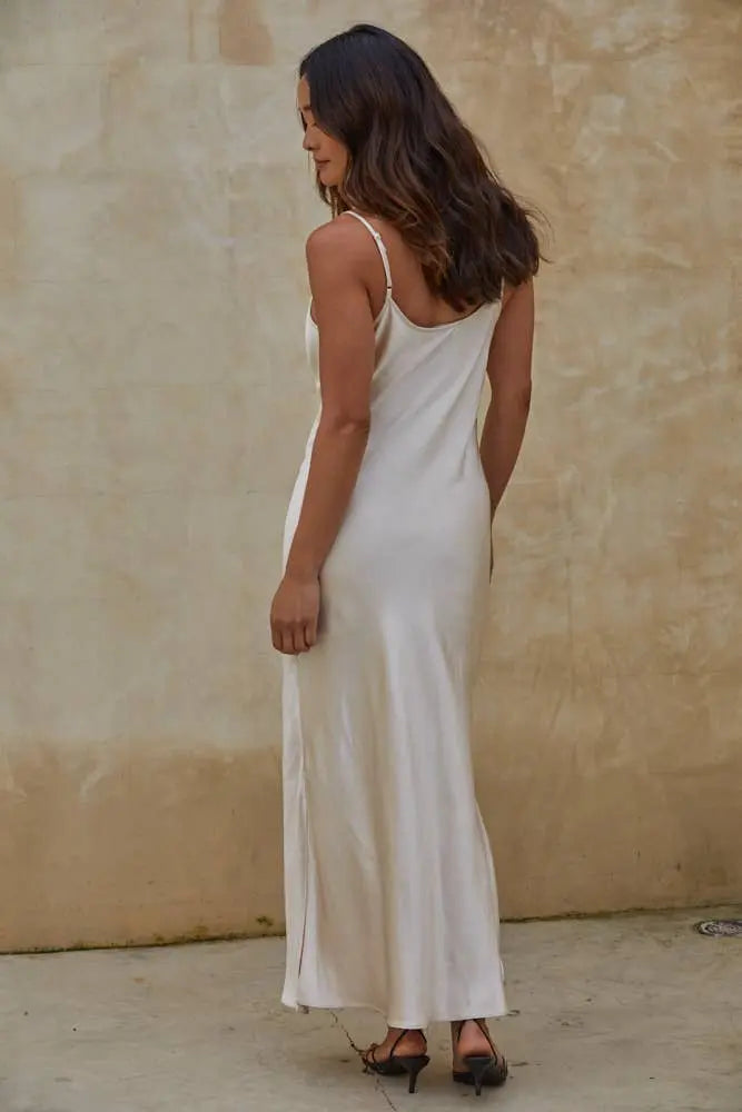 Date Night DRESS: Silk Slip Dress White Sand Million Dollar Style Date Night DRESS: Silk Slip Dress White Sand Million Dollar Style