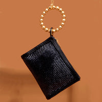 Black Woven Luxe Gold Bead Handle Wristlet Pouch  | Summer Soli & Sun