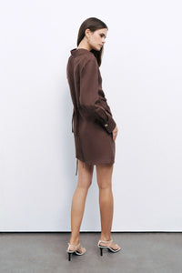 Nocturne Mini Dress with Gold Accessory Detail in Coffee NOCTURNE