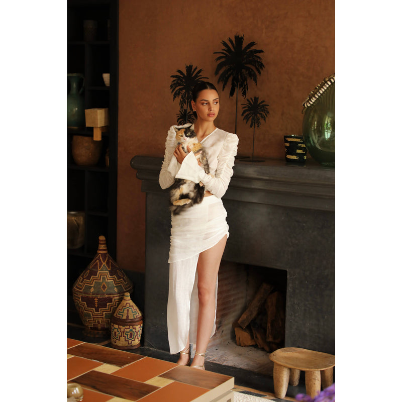 The Paper Linen Skirt: Off-White / M Dor Raw Luxury