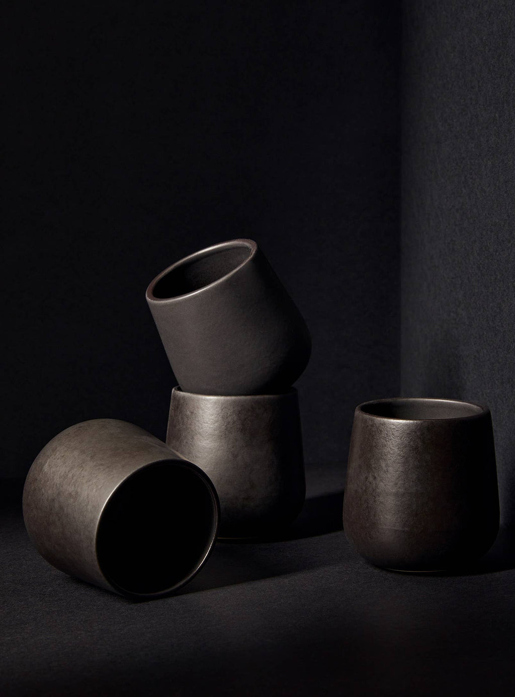 Handmade Stoneware Coffee & Tea Cup | Edan 7.5 oz: Matte Black GHARYAN Stoneware & Olive Wood Tableware