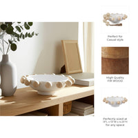 Fir Wood Metal Casual Novelty Sphere Bowl - White, 13 in. Sagebrook Home