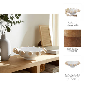 Fir Wood Metal Casual Novelty Sphere Bowl - White, 13 in. Sagebrook Home