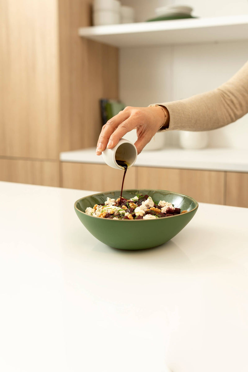 Handmade Stoneware Soup Plate | Dadasi 7.9": Matte Black GHARYAN Stoneware & Olive Wood Tableware