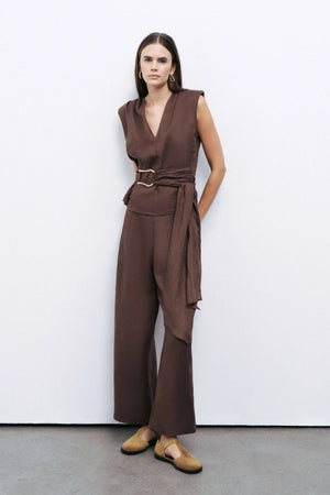 Waist Accessory Detailed Blouse: Coffee / S NOCTURNE