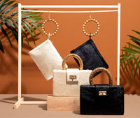 Black Straw Clutch | Gold Bead Handle | Summer Resort 2025 Soli & Sun