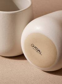 Handmade Stoneware Coffee & Tea Cup | Edan 7.5 oz: Matte Black GHARYAN Stoneware & Olive Wood Tableware