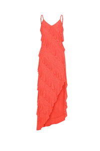 Mermaid Asymmetric Ruffle Dress: Watermelon / Standard pītusa