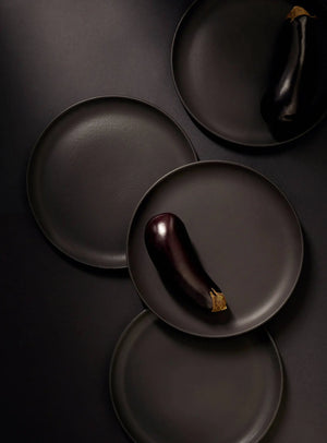Stoneware Flat Dinner Plate | Edan 11.2": Matte Black GHARYAN Stoneware & More