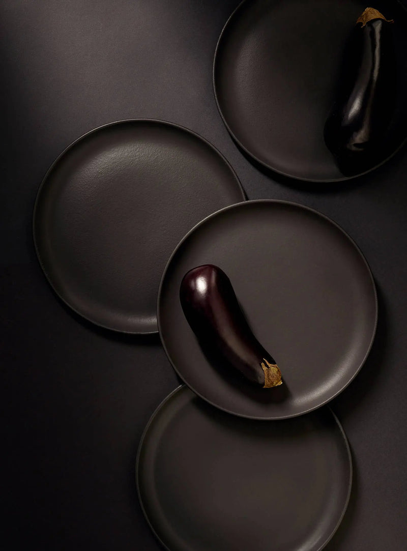 Stoneware Flat Dinner Plate | Edan 11.2": Matte Black GHARYAN Stoneware & More