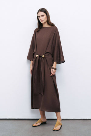 Accessory Detailed Midi Dress: Coffee / M/L NOCTURNE