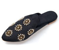 Pointed Toe Artisanal Galaxy Black Pearl Women's Mule Slide Slipper Shoes - Million Dollar Style