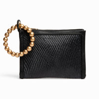 Black Woven Luxe Gold Bead Handle Wristlet Pouch  | Summer Soli & Sun