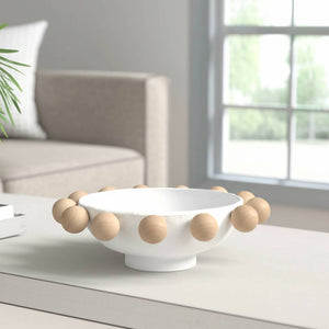 Fir Wood Metal Casual Novelty Sphere Bowl - White, 13 in. Sagebrook Home