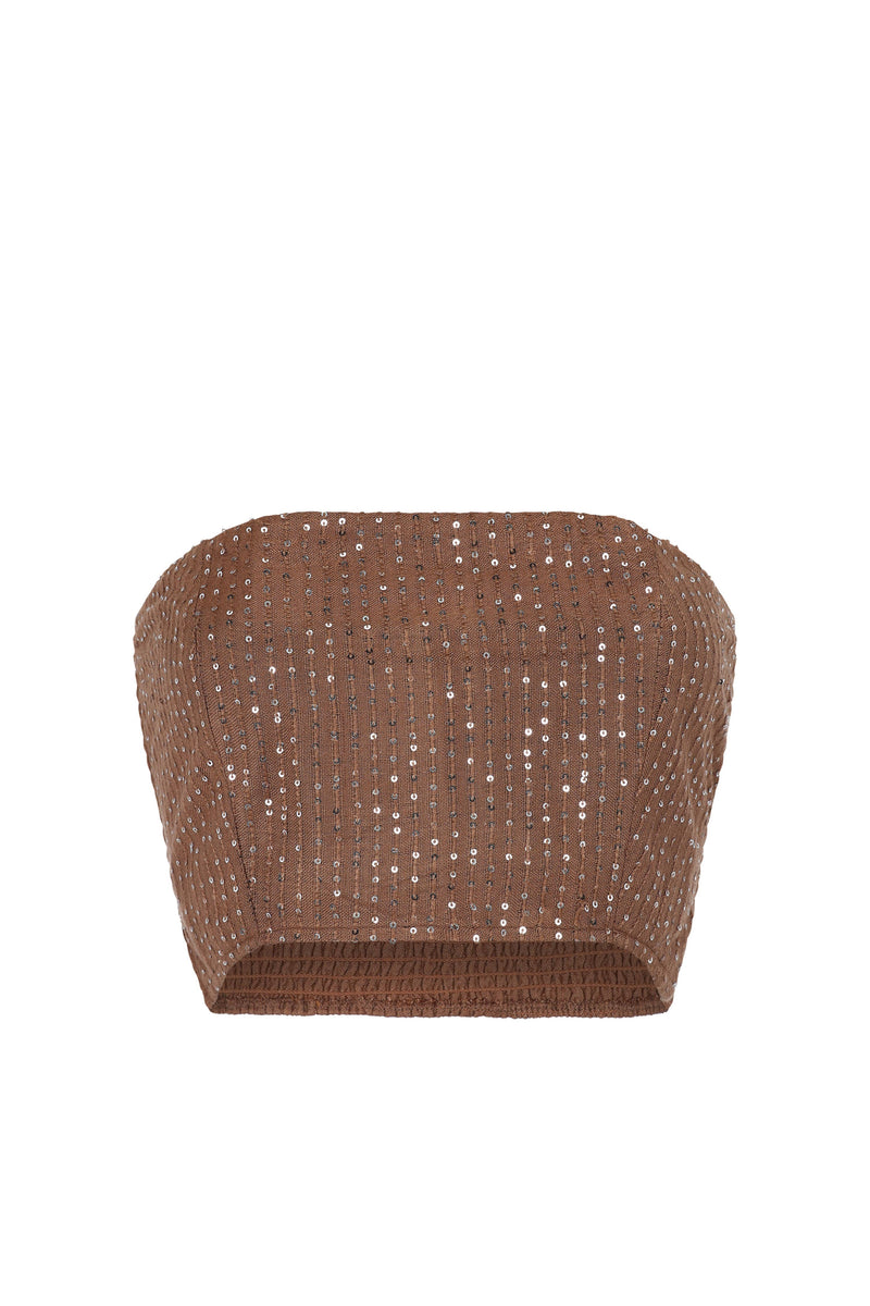 Sequin Bandeau Top: Chocolate / STANDARD