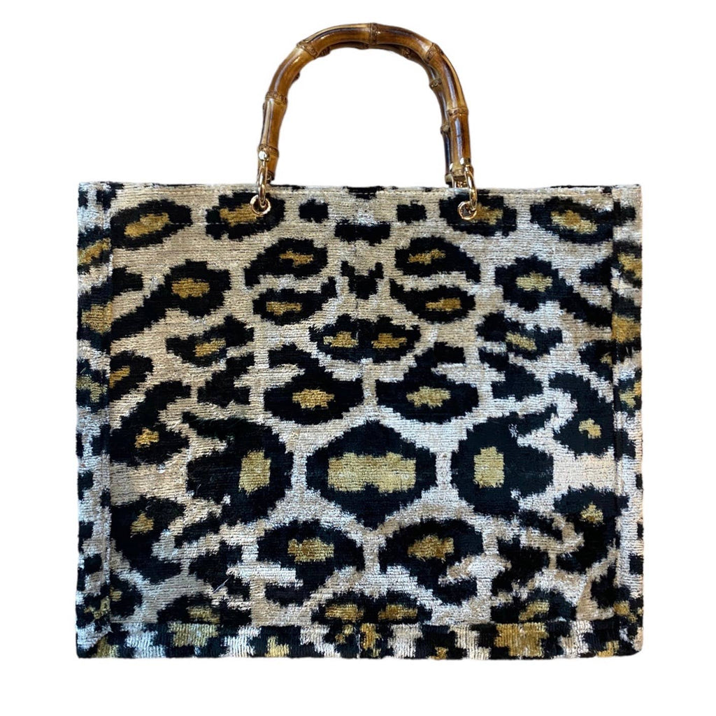 Silk Velvet Ikat Large Tote Bag with Bamboo Handle AYCA DESIGN