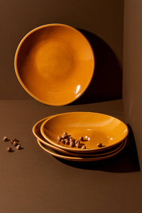 Handmade Stoneware Dinner Plate | Dadasi 10.2": Matte Black GHARYAN Stoneware & Olive Wood Tableware