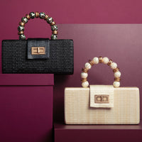 Christmas Party Clutch - Cream with Shell Inlay Bead Handle Soli & Sun