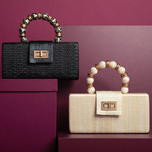 Christmas Party Clutch - Cream with Shell Inlay Bead Handle Soli & Sun