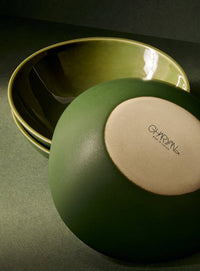Handmade Stoneware Soup Plate | Dadasi 7.9": Matte Black GHARYAN Stoneware & Olive Wood Tableware