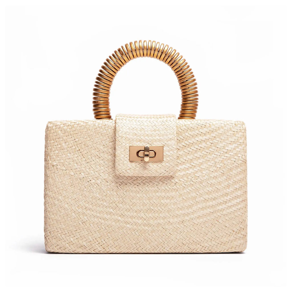 Cream Straw Clutch | Gold Bead Handle | Summer Resort 2025 Soli & Sun