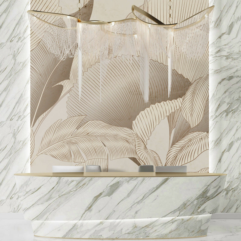 Abstract Botanical Wallpaper, Brown and Beige Wall Mural, Oversized Custom Size Wall Art, Non-Woven, Non-Adhesive, Modern Wall Paper, Removable Walloro Luxury Embossed Wallpaper