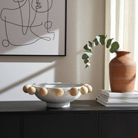 Fir Wood Metal Casual Novelty Sphere Bowl - White, 13 in. Sagebrook Home